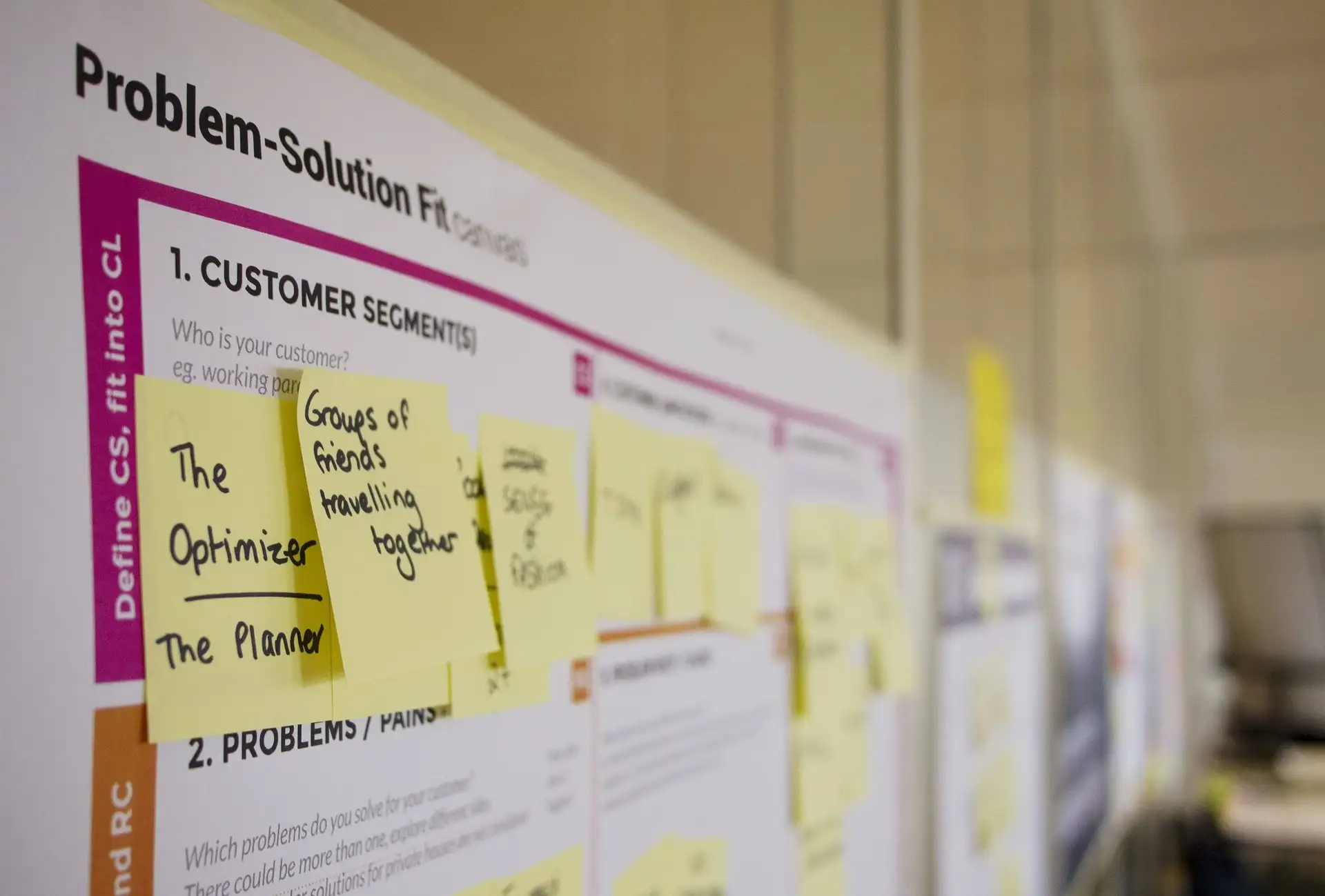 whiteboard with sticky notes